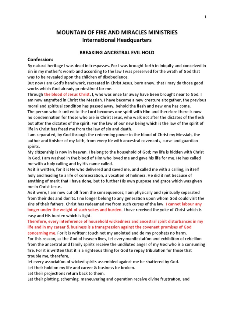 Mountain of Fire Miracles Ministries Prayer Points