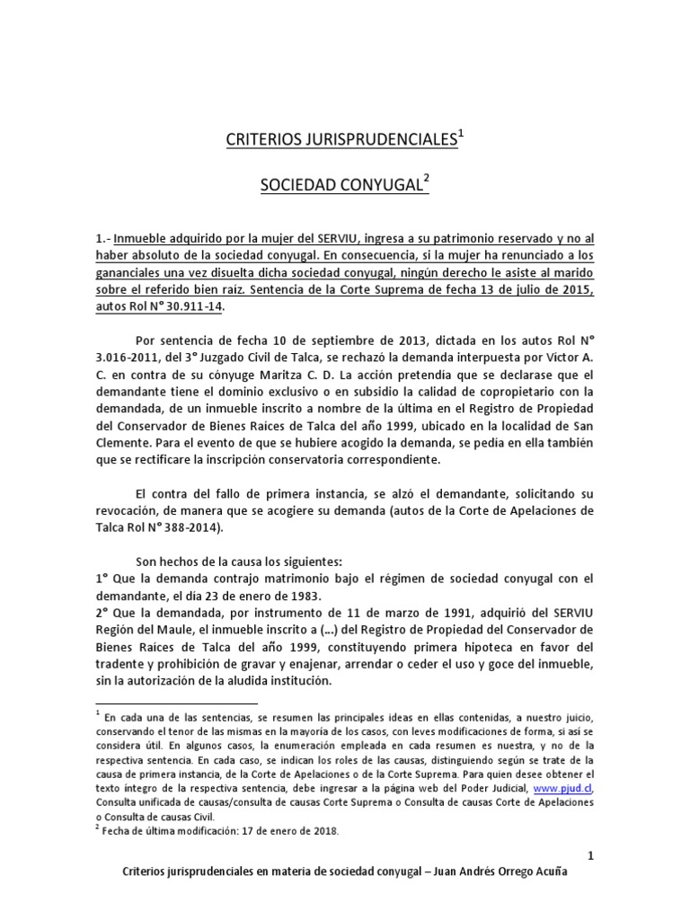 Criterios Jurisprudenciales En Materia De Sociedad Conyugal Propiedad Divorcio