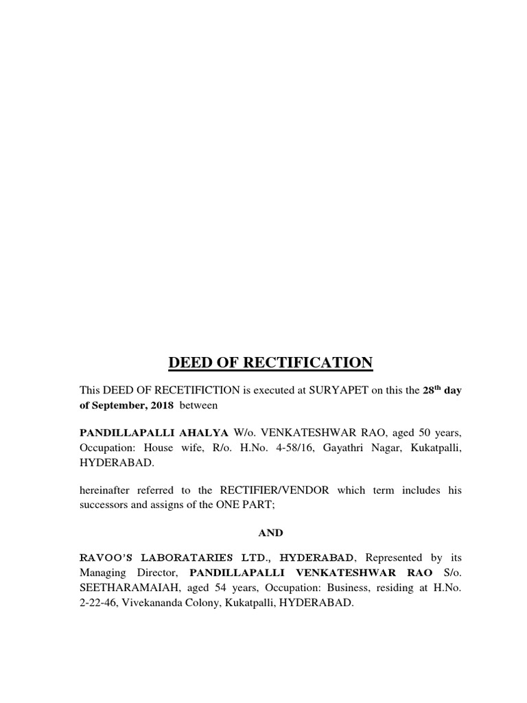 Deed of Rectification ENGLISH PDF Deed Property Law
