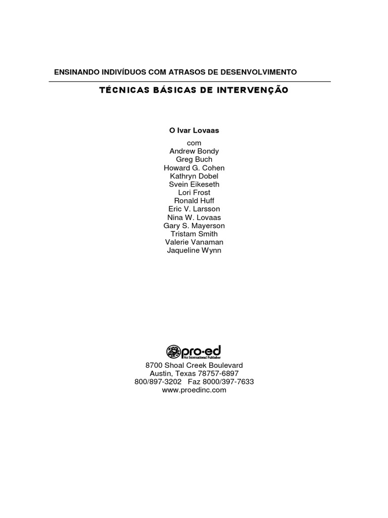 Autismo-Lovaas TÉCNICAS BÁSICAS DE INTERVENÇÃO PDF | PDF | Aprendizado ...
