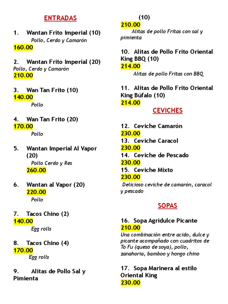 Menu Oriental King | PDF | Sopa | Mariscos
