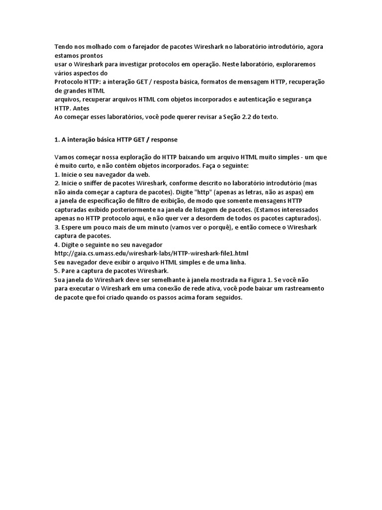 Investigando Protocolos HTTP com Wireshark | PDF | Protocolo de ...