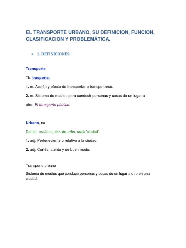 Definición y Función del Transporte Urbano | PDF | Transporte público ...
