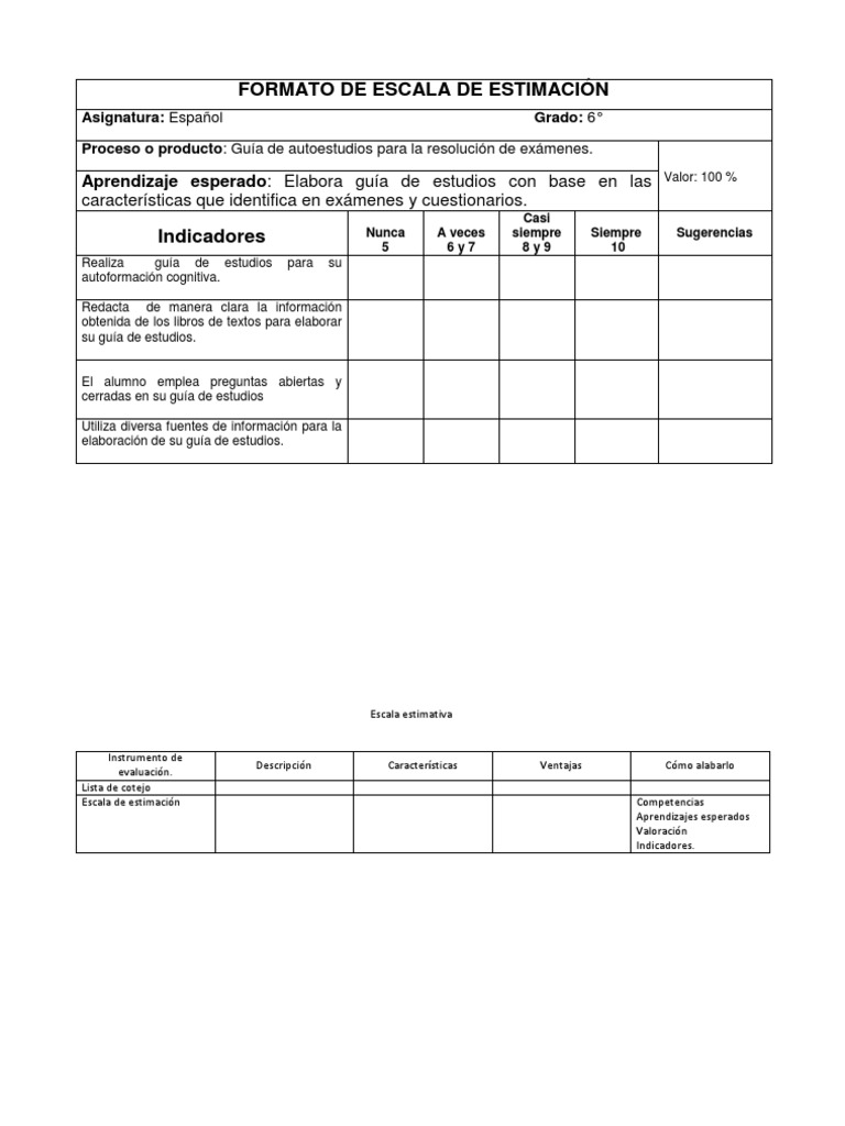 Formato de Escala de Estimación Equipo 4 | PDF
