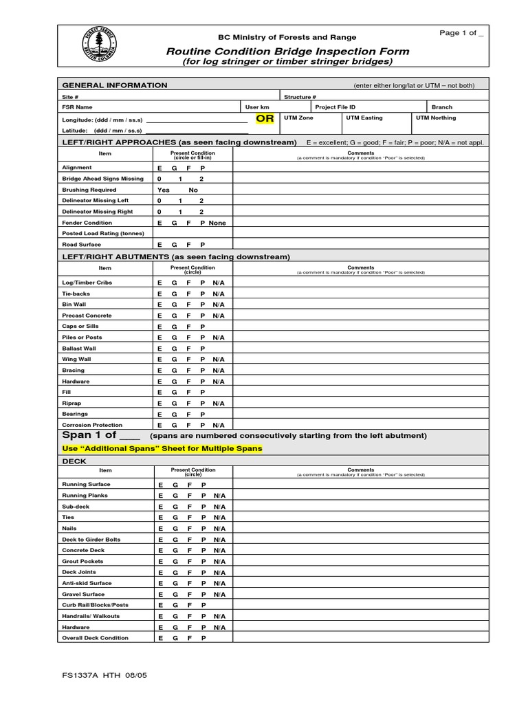 BC Timber Bridge Inspection Form | PDF | Deep Foundation | Civil ...