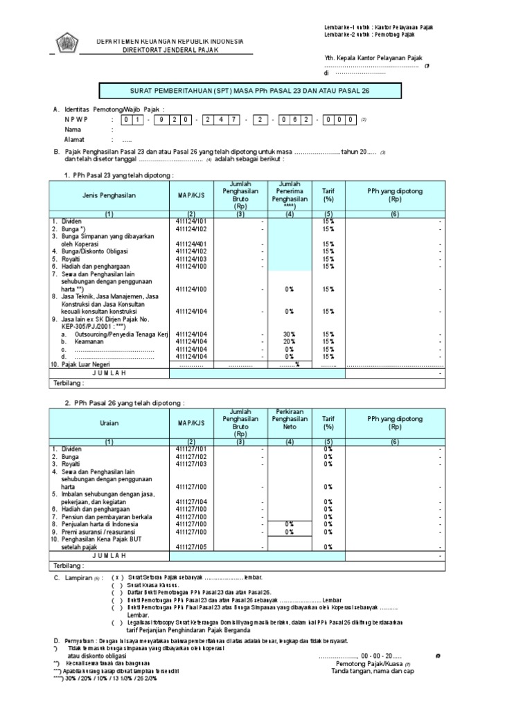 Contoh SPT PPh 23 dan 26 | PDF