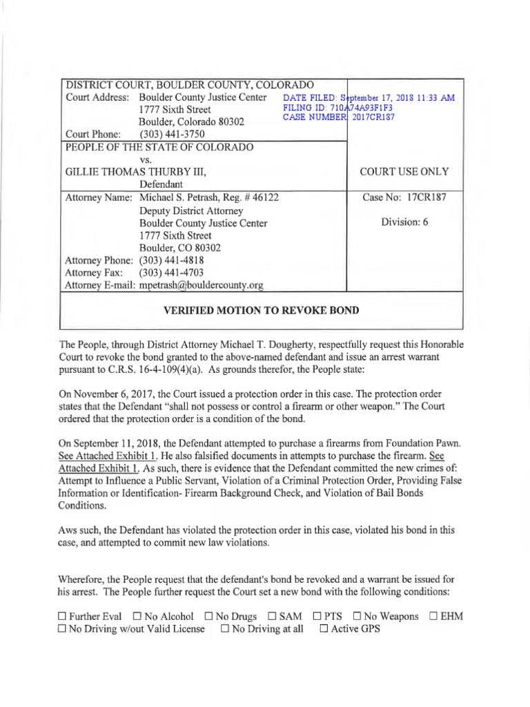 Motion To Revoke Bond For Gillie Thurby III PDF