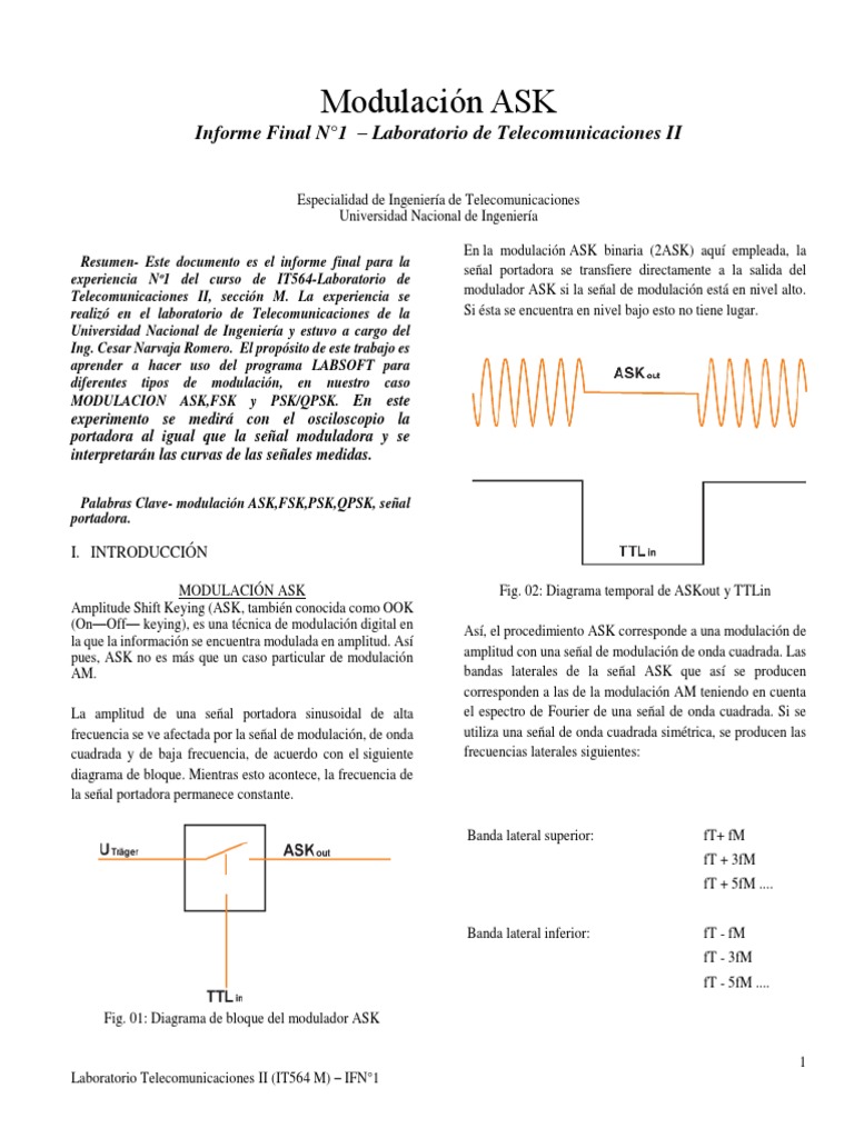 Informe sobre Modulación ASK en Telecomunicaciones | PDF | Modulación ...