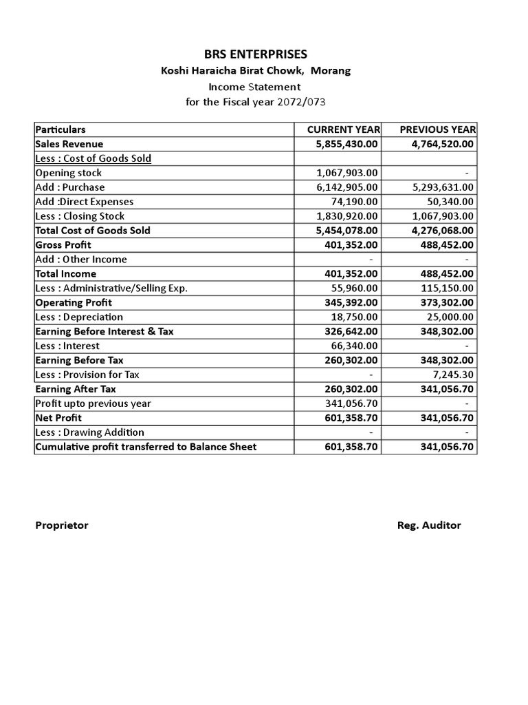 BRS Enterprises PDF Loans Depreciation