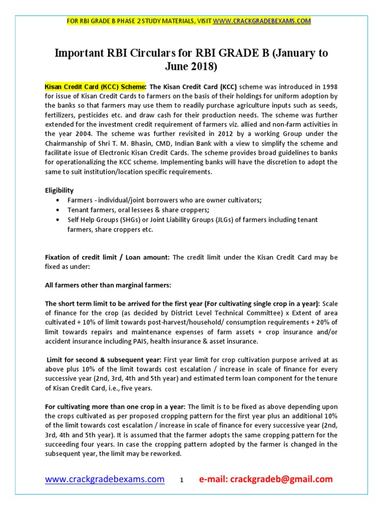 Important RBI Circulars for KCC Scheme | PDF | Reserve Bank Of India ...