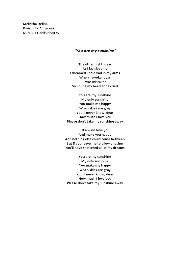 "You Are My Sunshine Lyrics" | PDF