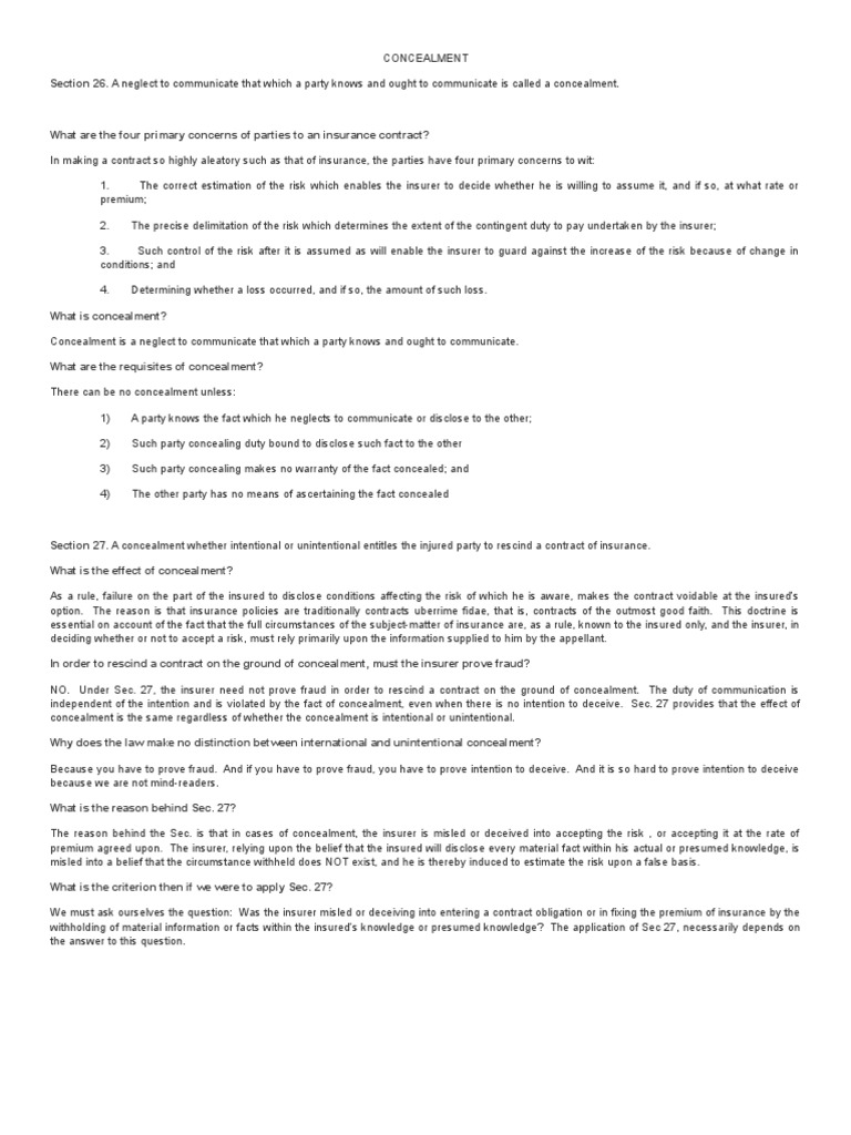 Concealment Notes PDF Insurance Fraud