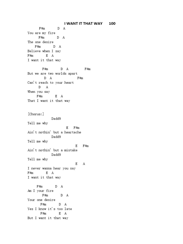 I Want That Way Chords | PDF | Songs | Music