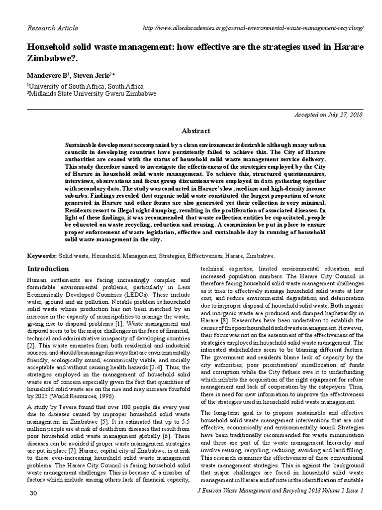 PDF HOUSEHOLD SOLID WASTE MANAGEMENT STRATEGIES IN URBANIZING intelligence overview