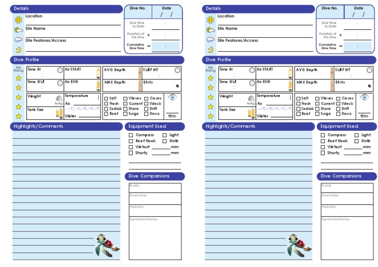 Dive Log PDF Water Sports Underwater Diving