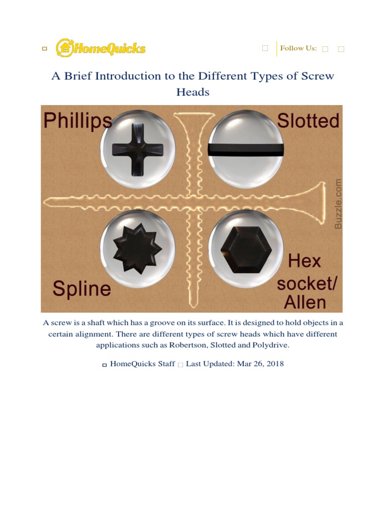 Introduction To The Different Types of Screw Heads PDF Screw