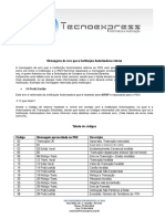 Códigos de erro retornados por instituições autorizadoras