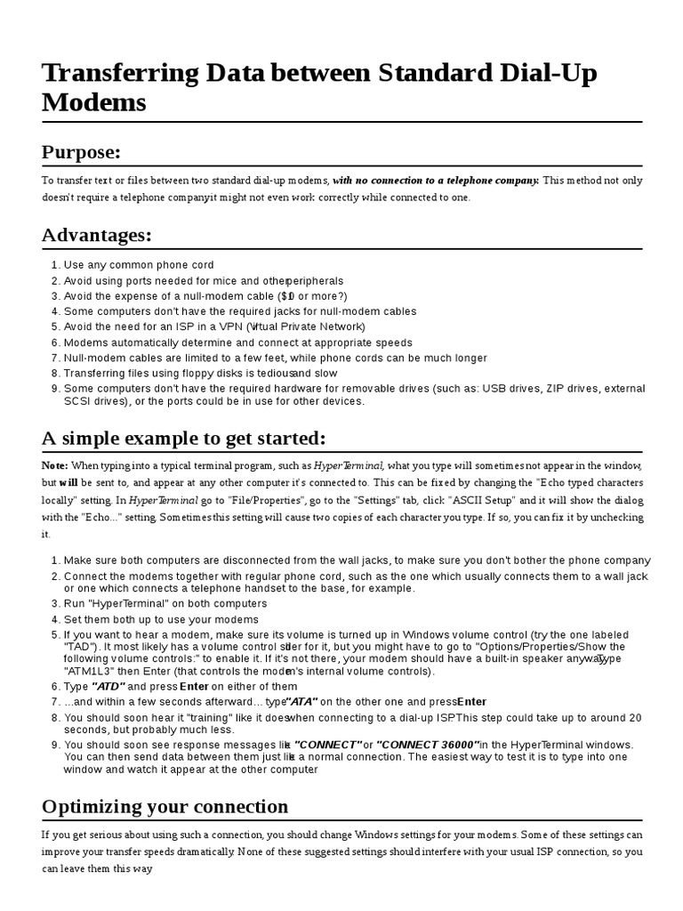 Transferring Data Between Standard DialUp Modems PDF Modem