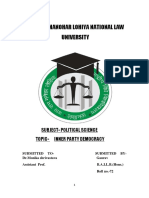 Dr. Ram Manohar Lohiya National Law University: Subject-Political Science Topic - Inner Party Democracy
