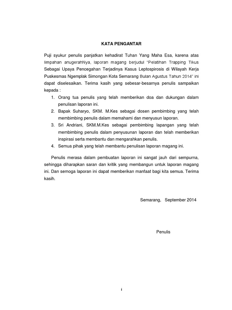 Contoh Kata Pengantar Laporan Magang Pdf Kumpulan Kata