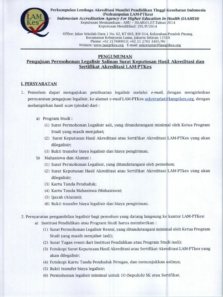 Surat Permohonan Legalisir Lam Ptkes