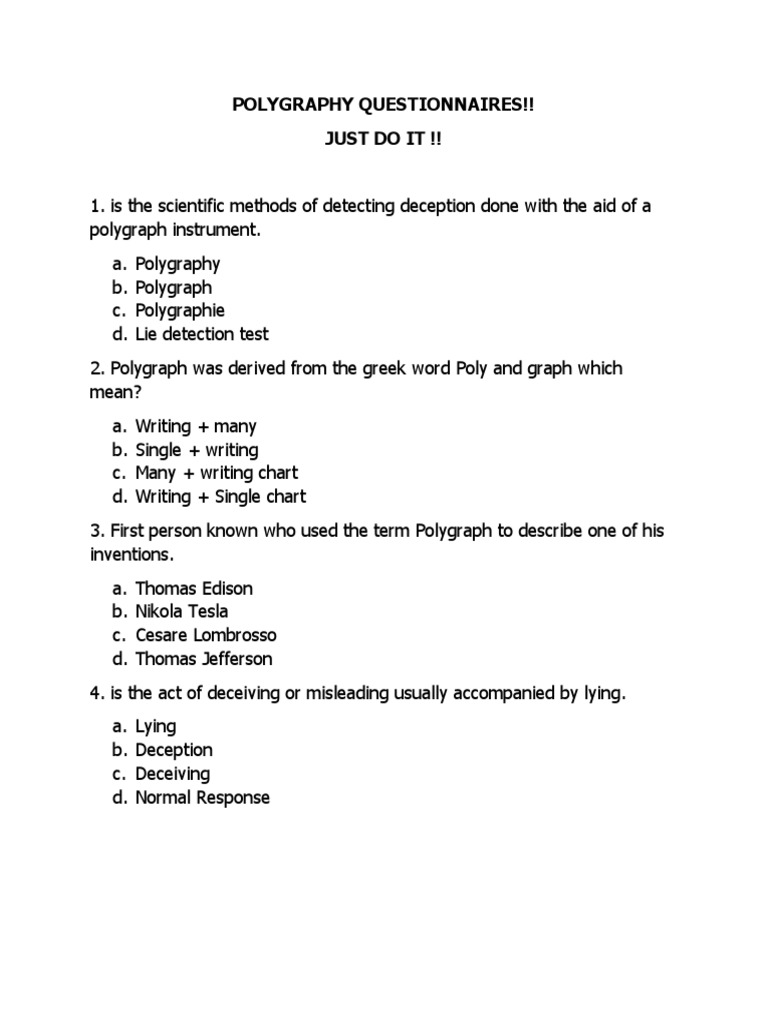 Criminalistics 5 Polygraphy Questions PDF Polygraph Neuroscience