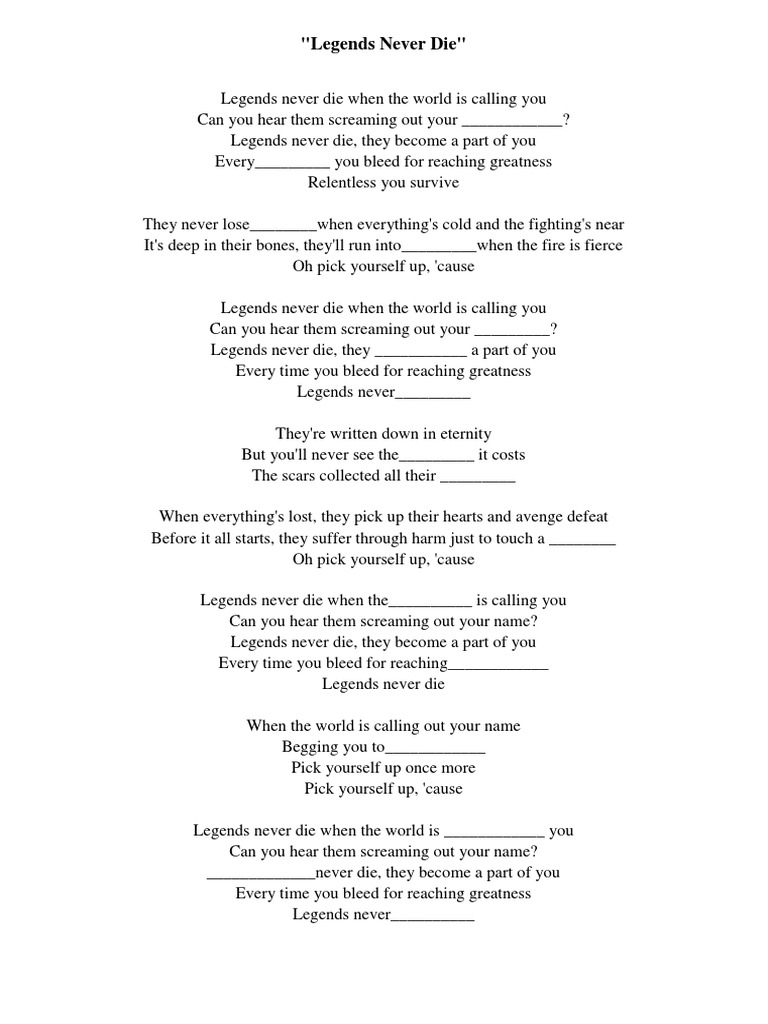 Legends Never Die Lyrics PDF