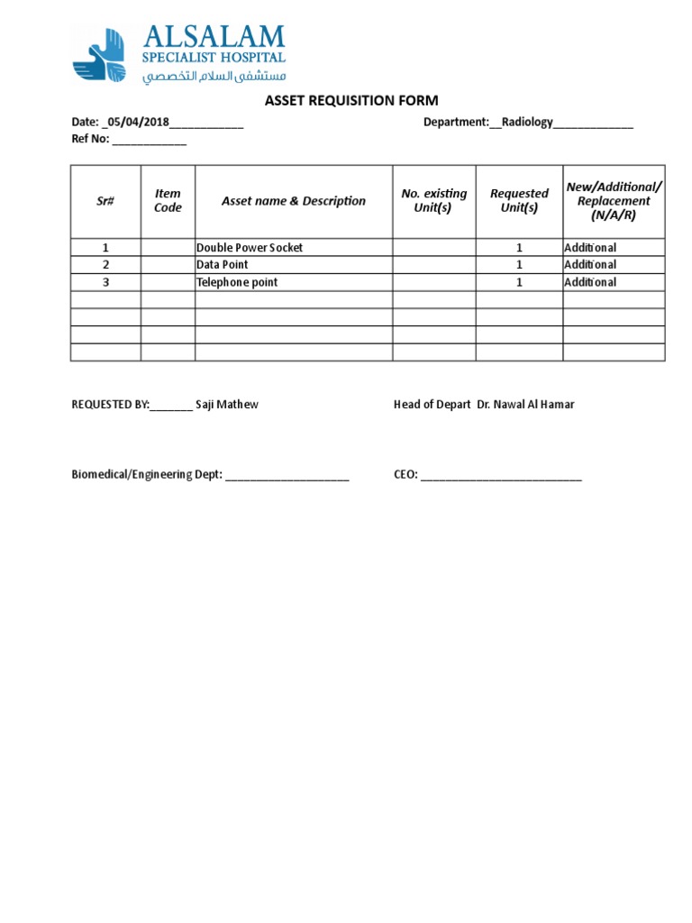 Asset Requisition Form | PDF | Medical Equipment | Medical Imaging