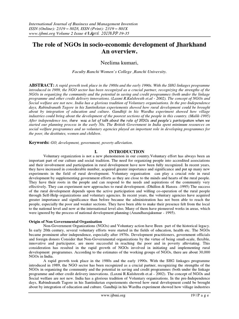 NGOs and Socio-Economic Development in Jharkhand | PDF | Non ...