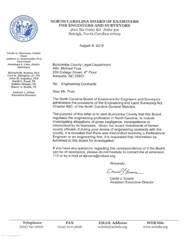 Licensing Board Letter To County Government Politics