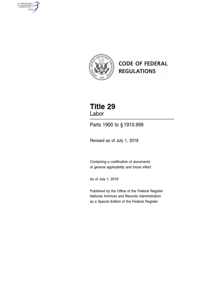 OSHA 1910 Code Of Federal Regulations United States Code Free 30