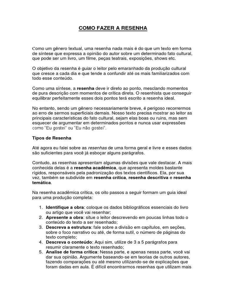 Como Fazer A Resenha Pdf Livros