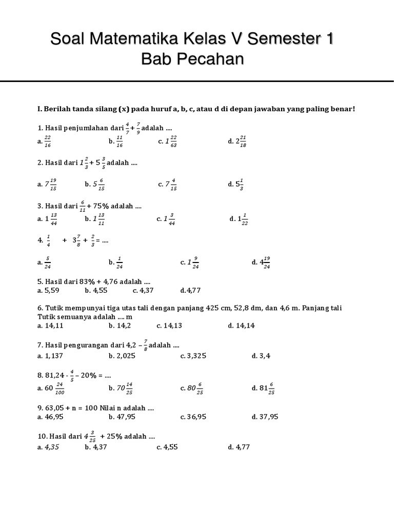 Buku Materi Soal Cerita Mateatika Operasi Hitung Pecahan