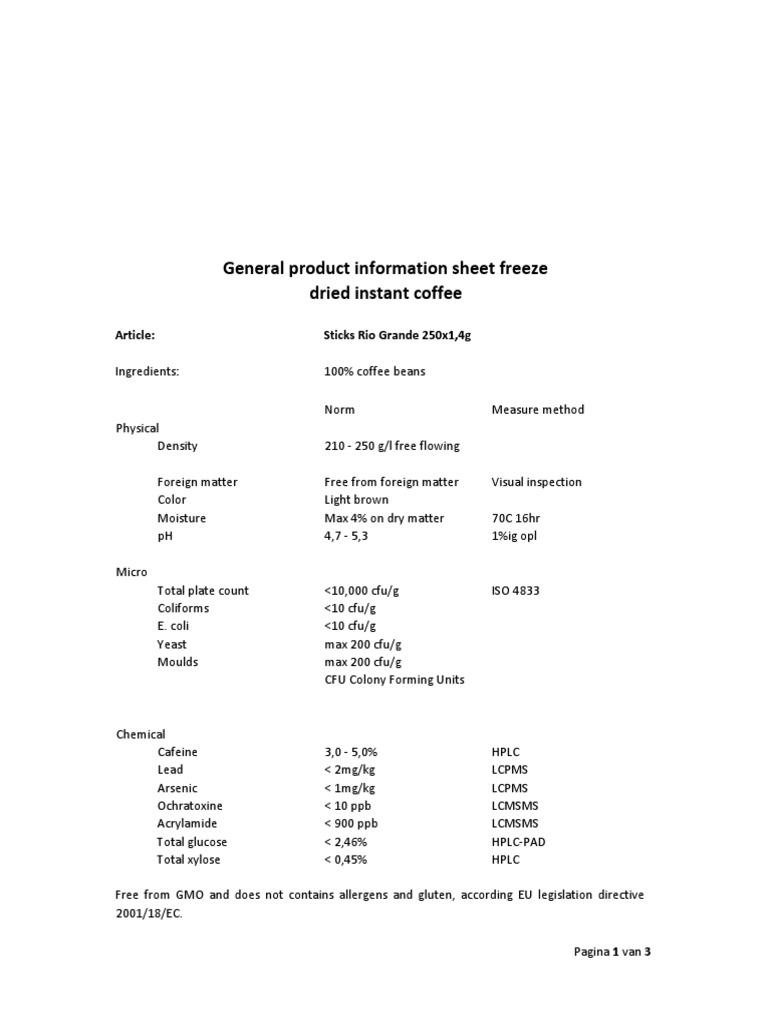 MSDS Coffee PDF PDF Chemistry Food And Drink