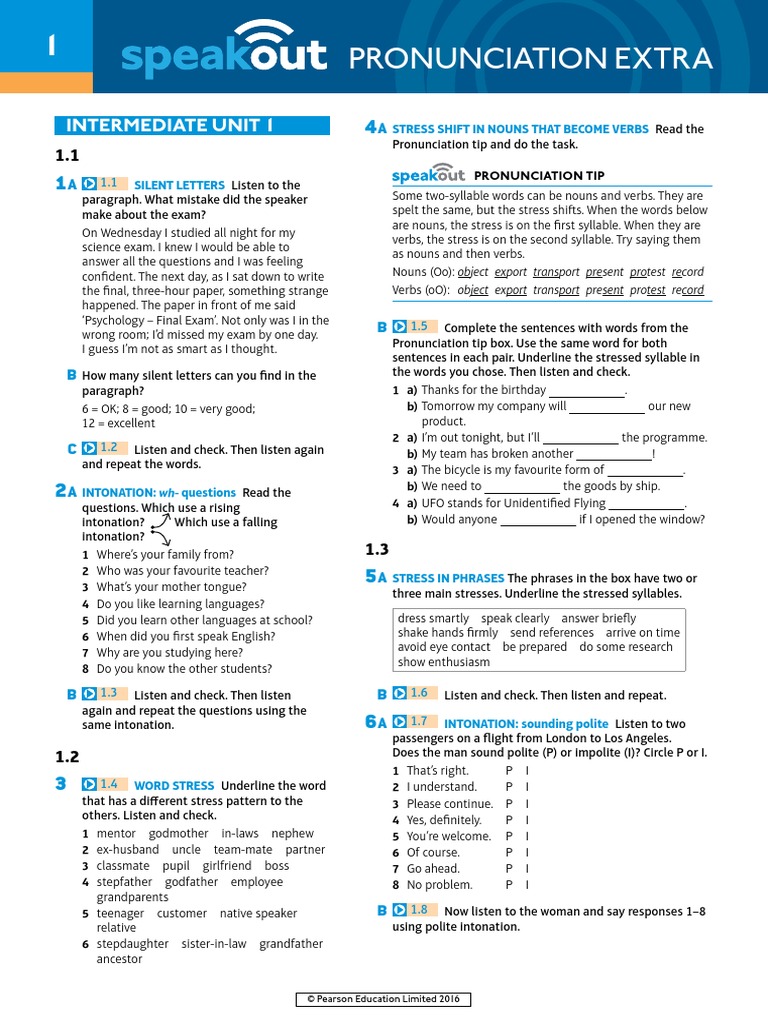 Speakout Pronunciation Extra Intermediate Unit 1 | PDF | Stress ...