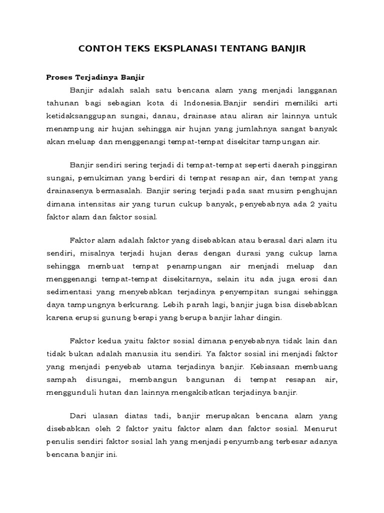 Contoh Teks Eksplanasi Tentang Banjir