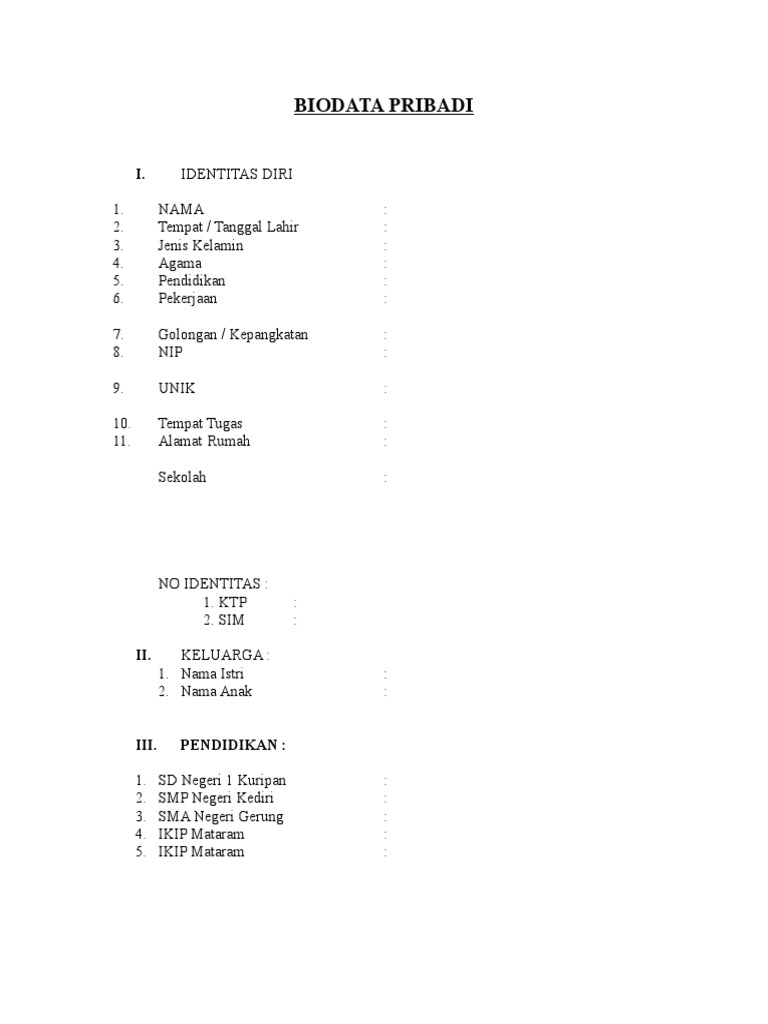 Contoh Format Biodata