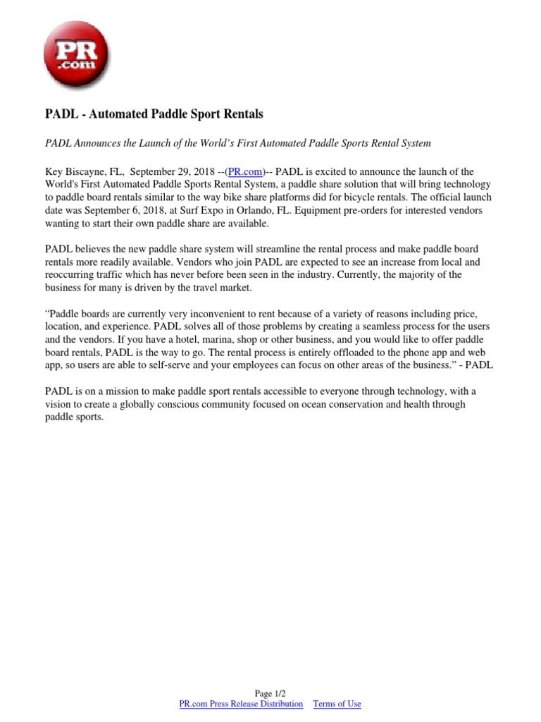 PADL Launches Automated Paddle Rentals | PDF | Mobile App | World Wide Web