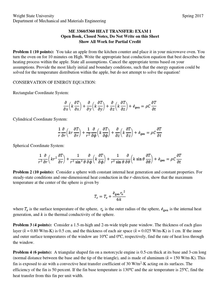 Heat Transfer Through an Apple Conservation of Energy Equation for