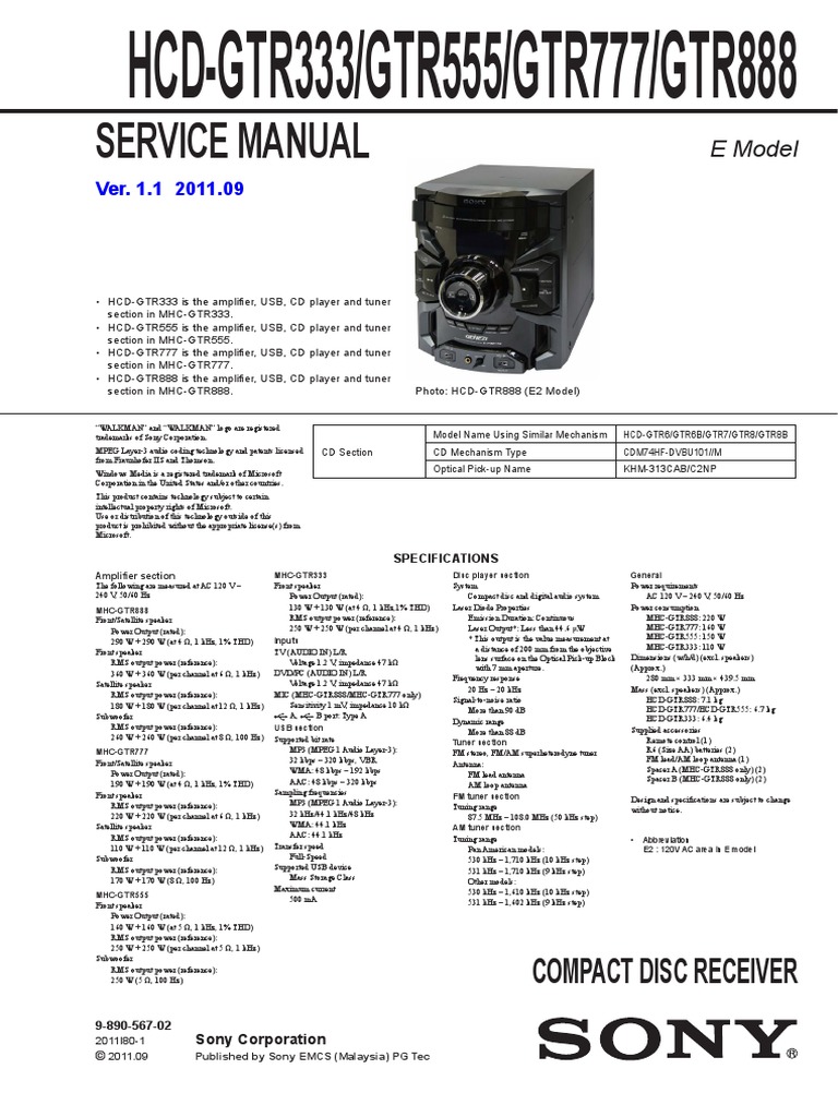 Sony HCD Gtr333 Gtr555 Gtr777 Gtr888 | PDF | Frequency Modulation ...