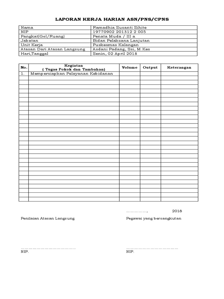 Format Laporan Kerja Harian Asn | PDF