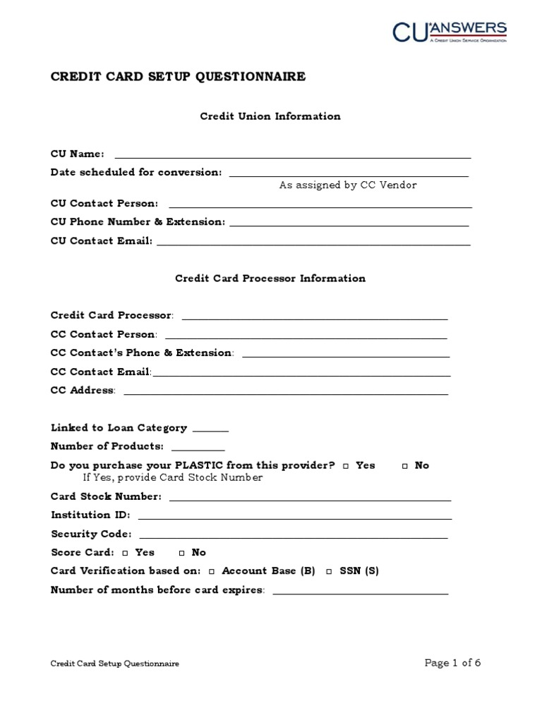 Ccsetup Questionnaire | PDF | Credit Card | Financial Transaction