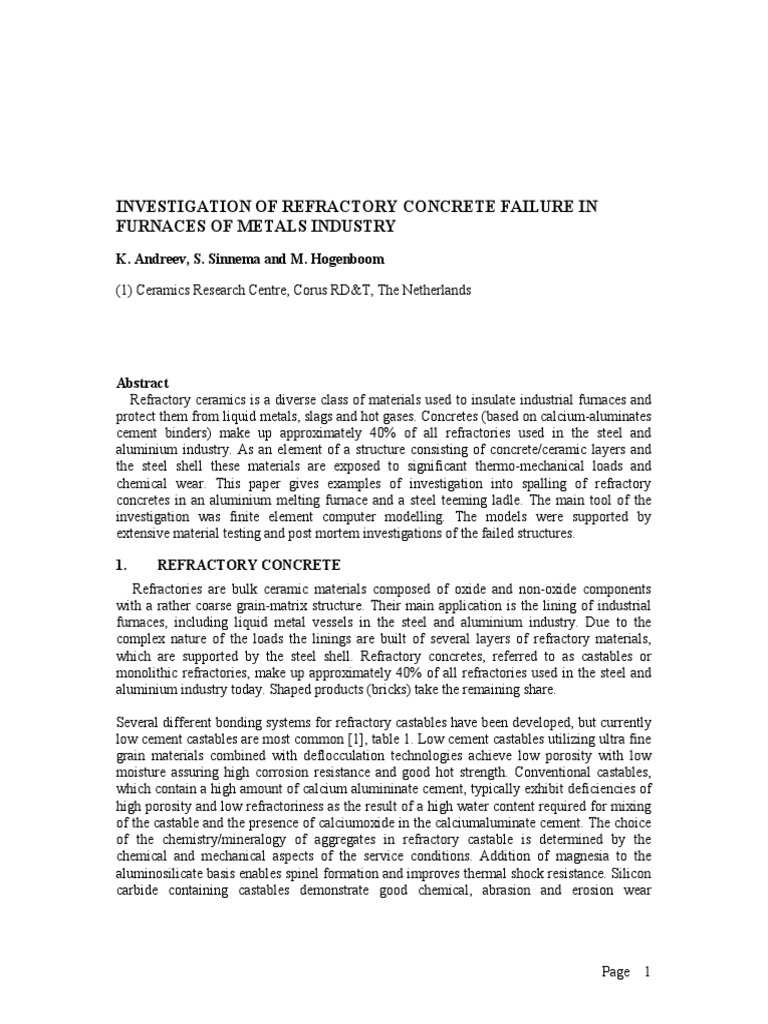 Refractory Concrete Failure Analysis | PDF | Refractory | Strength Of ...