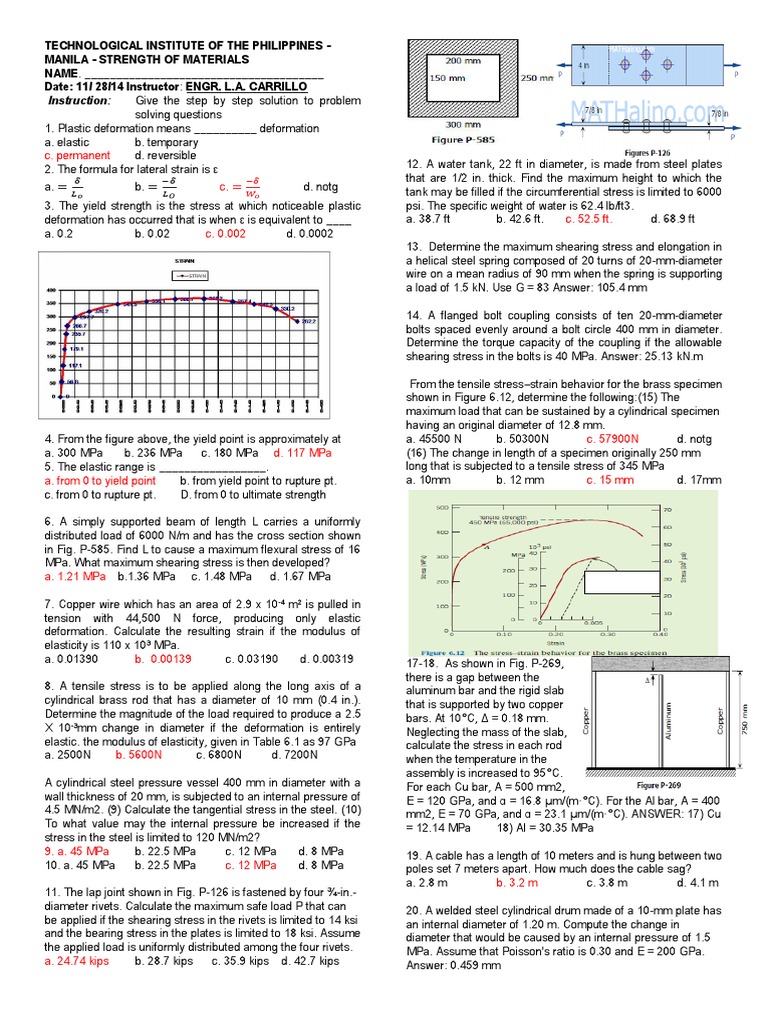 Strength of Materials Competency Exam 2014 - 20152 | PDF | Deformation ...