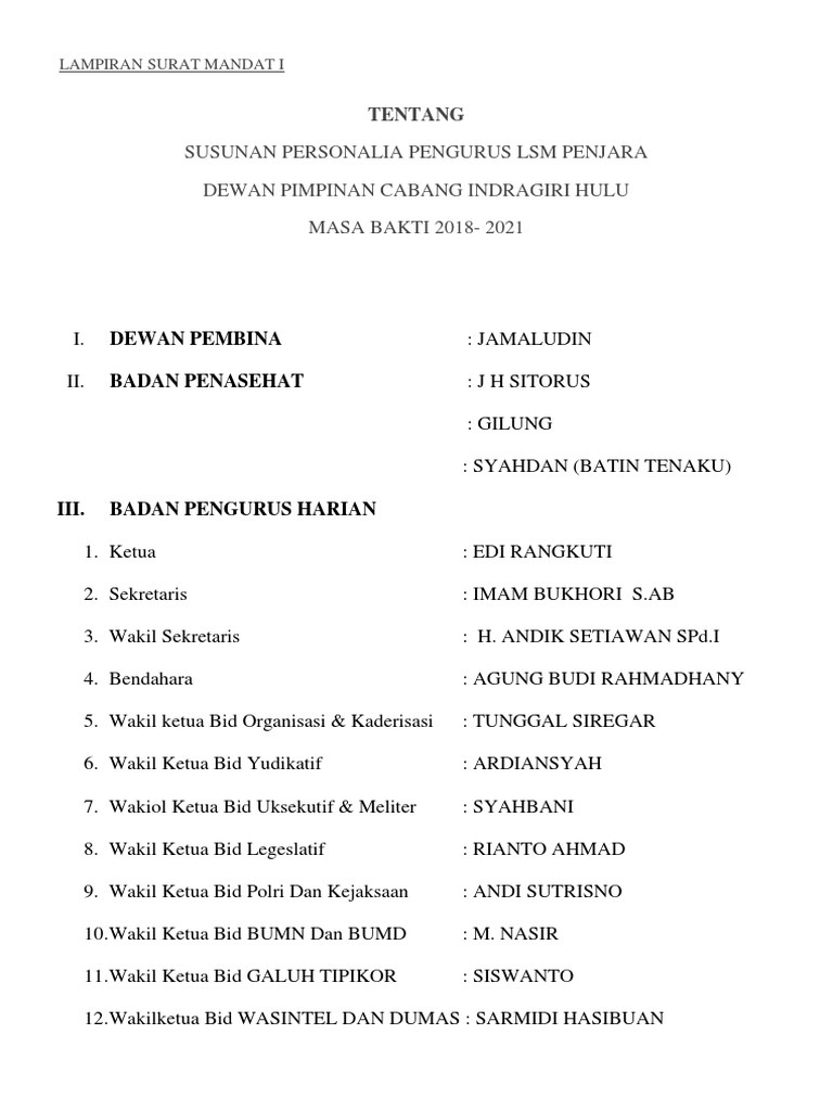 Lampiran Surat Mandat I