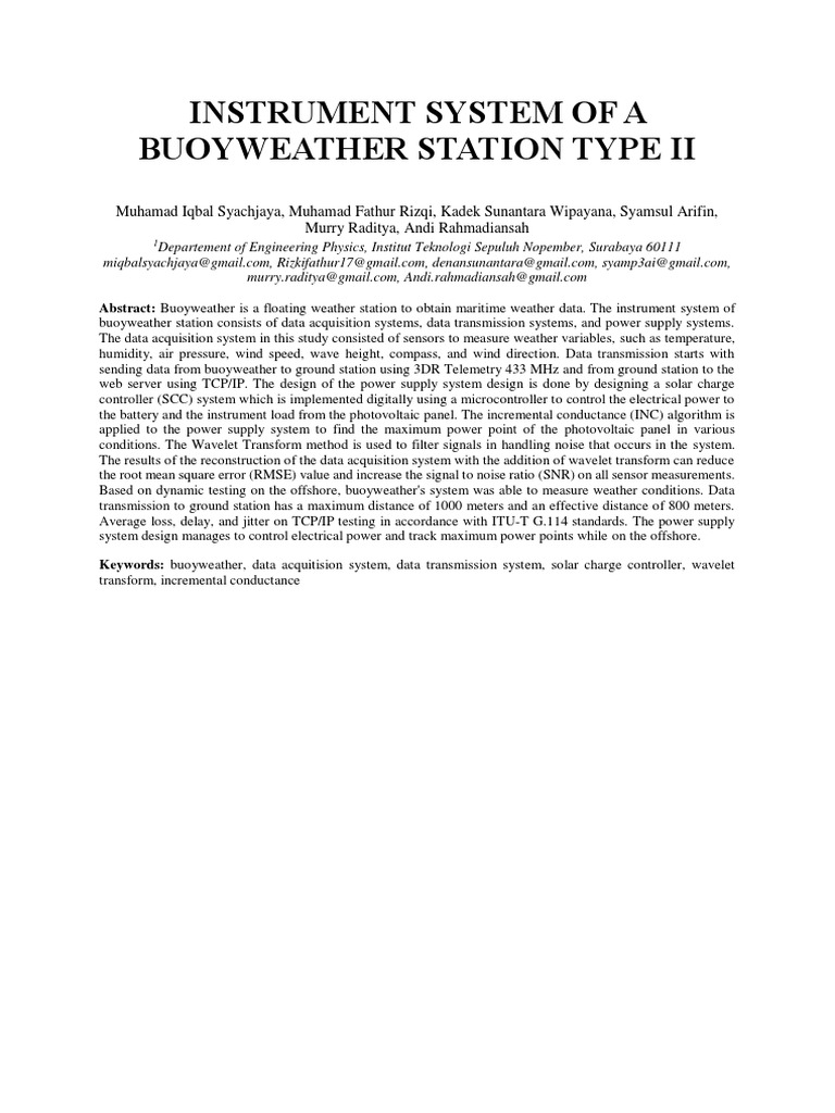 Instrument System of A Buoyweather Station Type Ii | PDF | Science ...