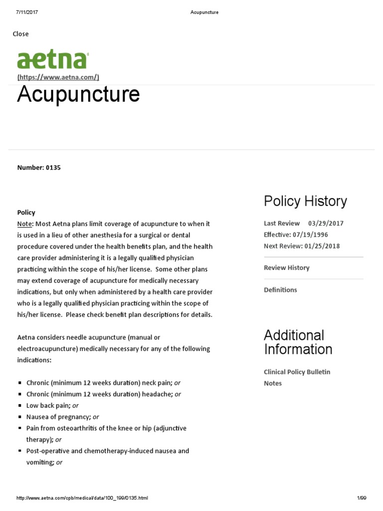 Aetna 2017 PDF Acupuncture Childbirth