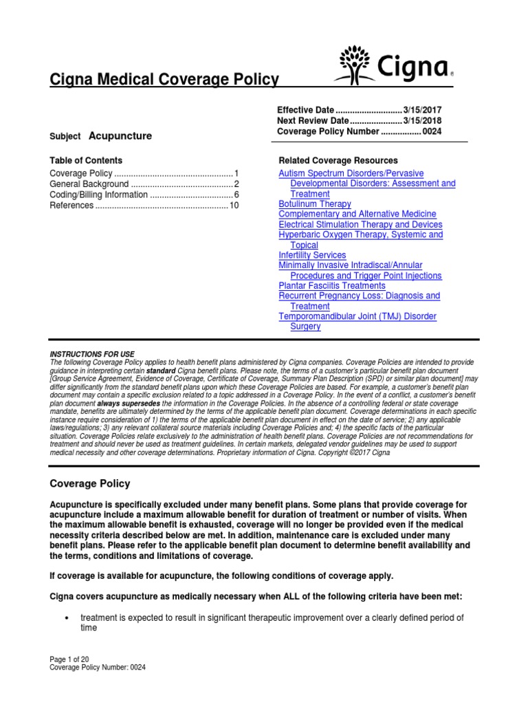Cigna 2017 PDF Acupuncture Vertebral Column