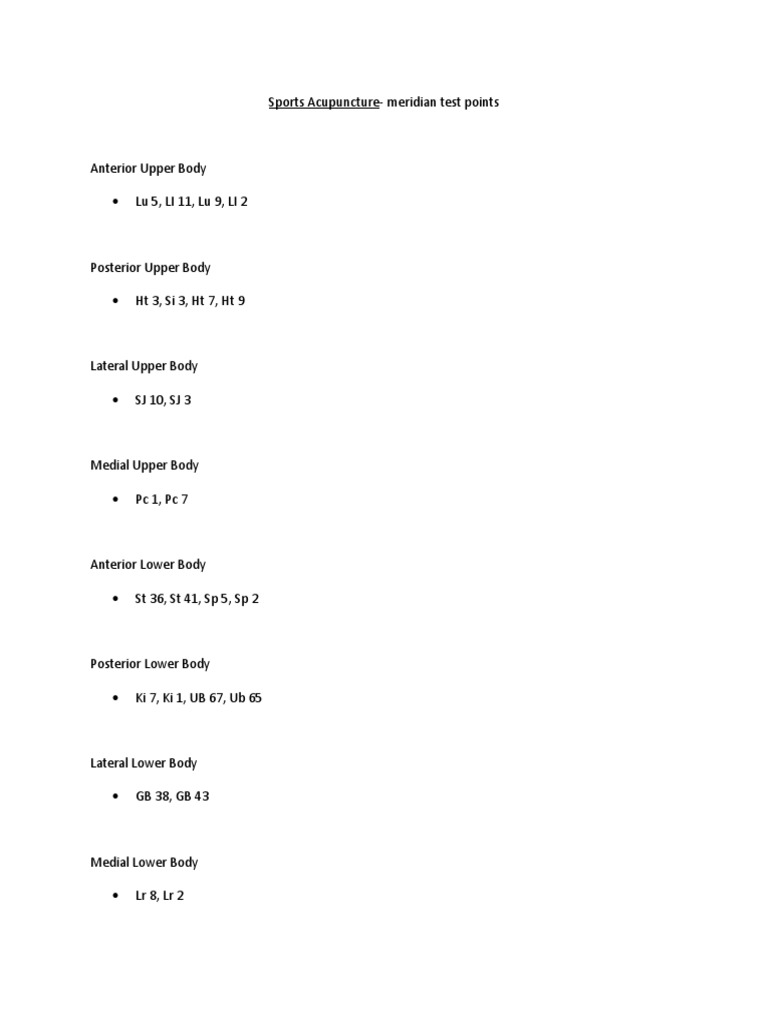 Sports Acupuncture Meridian Test Acupuncture Points PDF