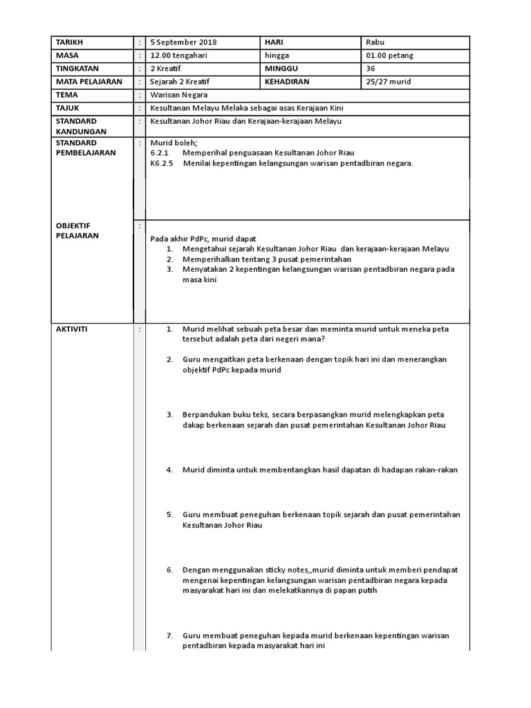 Contoh Rph Sejarah Kssm 2